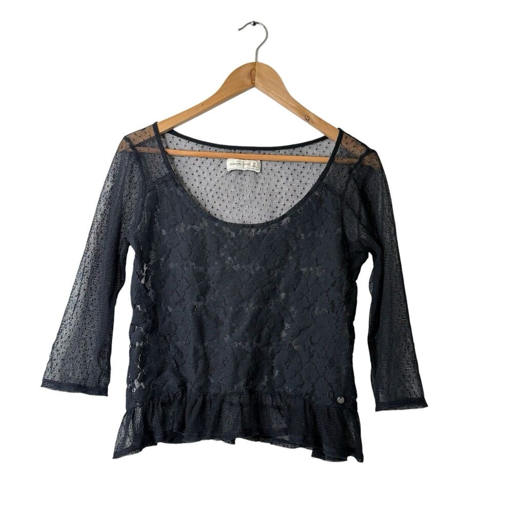 VTG Abercrombie & Fitch Y2K Sheer Lace Mesh Top Ruffle Whimsigoth Fairy Grunge M